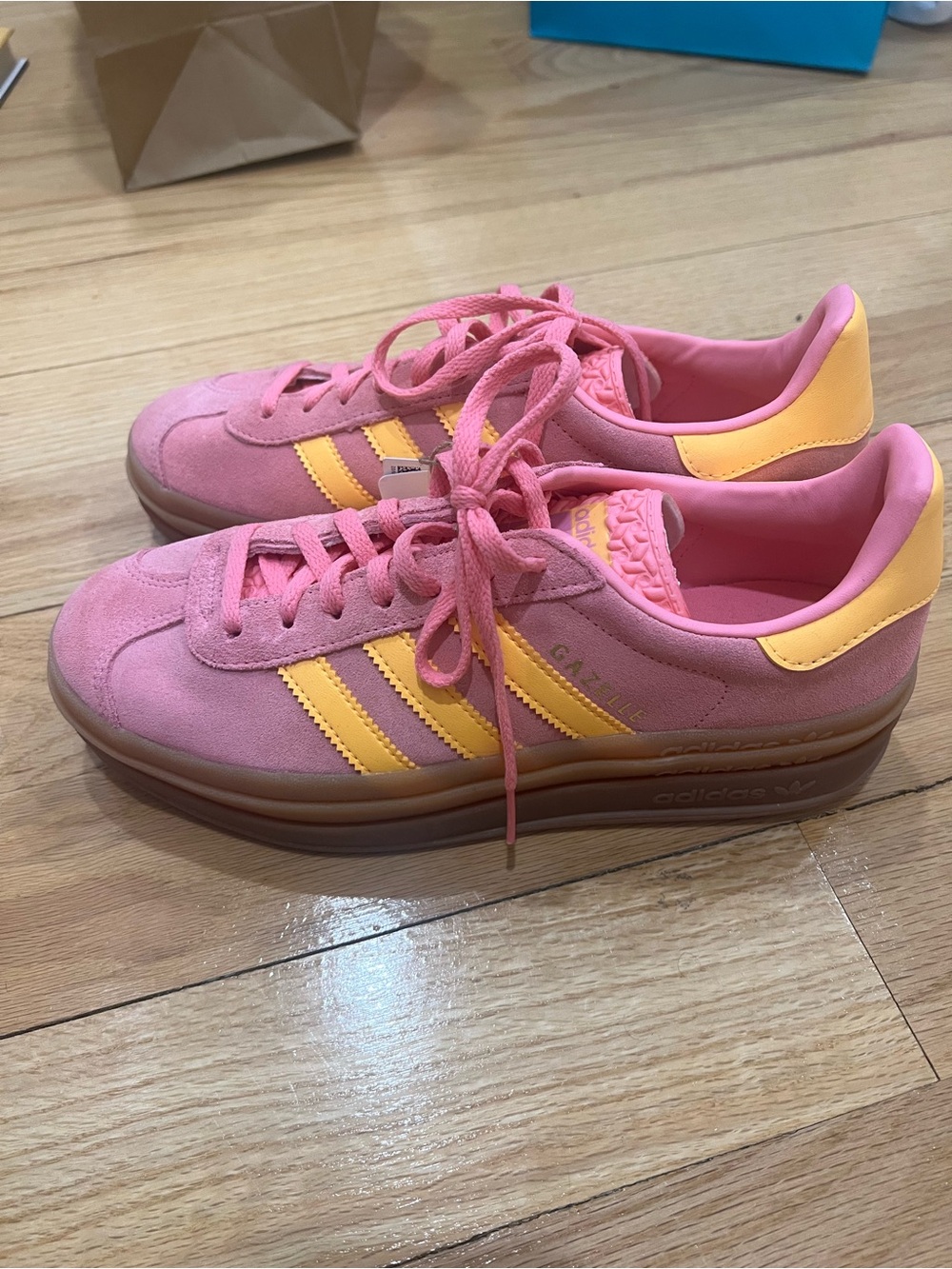 adidas Pink and Yellow Gazelle Platform Sneakers - Picture 4 of 6